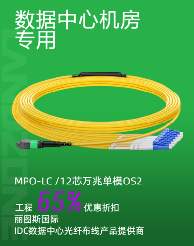 单模12芯MPO-LC预端接光纤跳线 1米 光模块用光纤线 丽图斯LANDZONE集束跳线尾缆 数据中心机房用   
